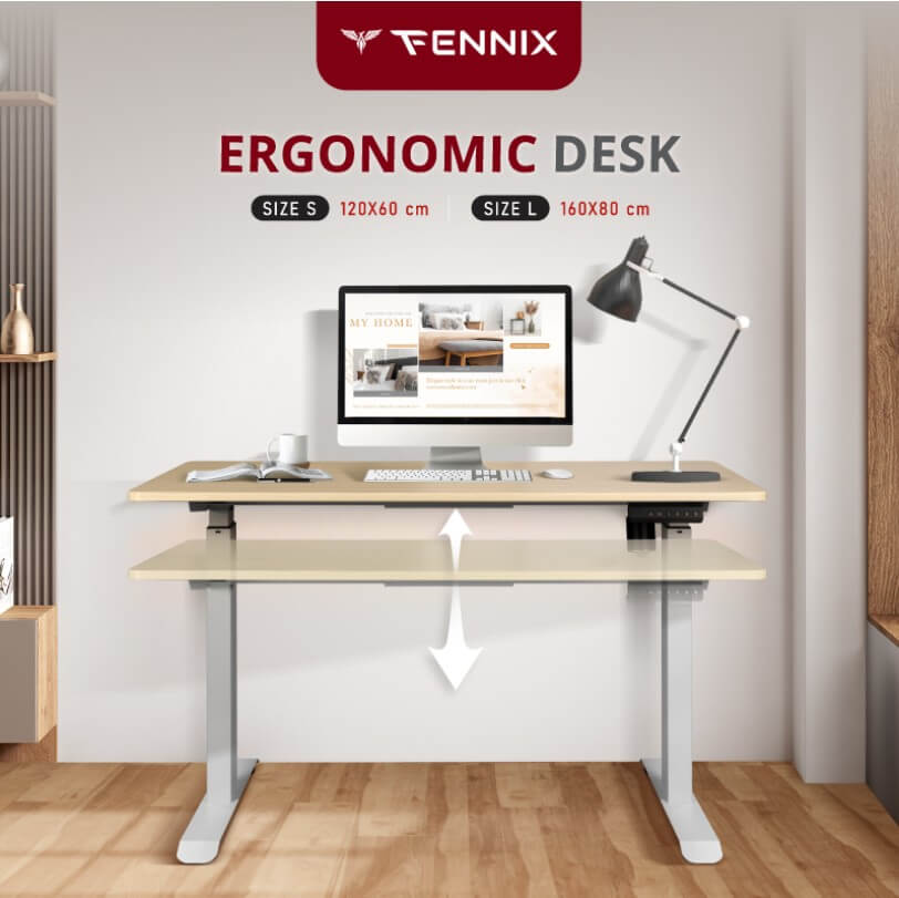 โต๊ะทำงานเพื่อสุขภาพ Fennix รุ่น 120*60cm สีโอ๊ค/ขาว